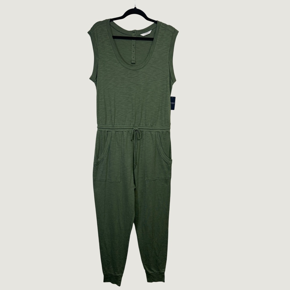Lucky Brand Jumpsuit Womens L Olive Green Sleeveless Cotton Slub Knit Jogger NWT